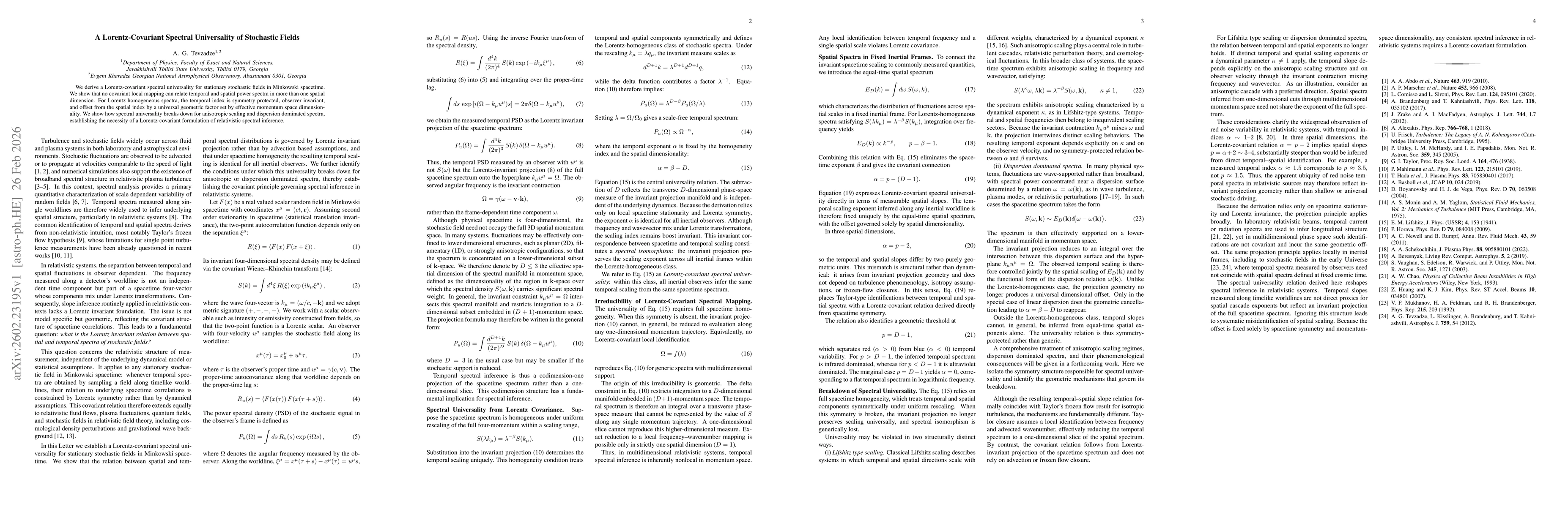 Thumbnail for A Lorentz-Covariant Spectral Universality of Stochastic Fields