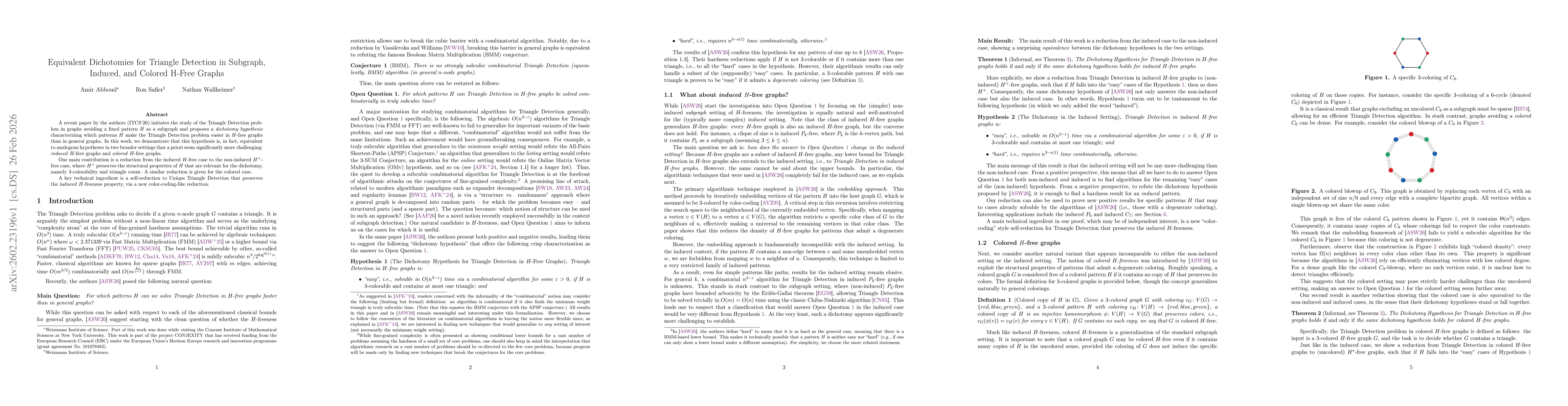 Thumbnail for Equivalent Dichotomies for Triangle Detection in Subgraph, Induced, and Colored H-Free Graphs
