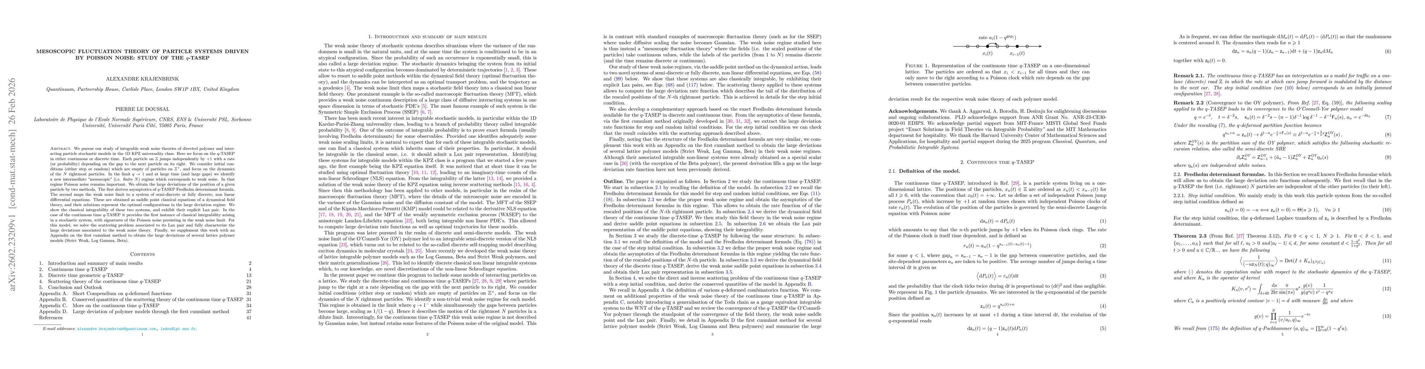 Thumbnail for Mesoscopic fluctuation theory of particle systems driven by Poisson noise: study of the $q$-TASEP