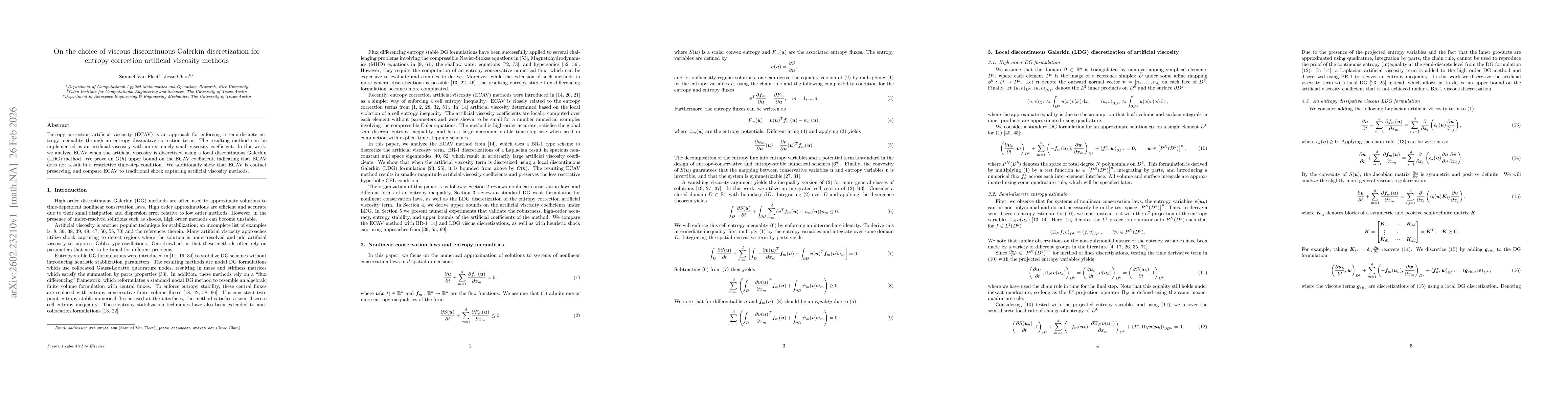 Thumbnail for On the choice of viscous discontinuous Galerkin discretization for entropy correction artificial viscosity methods