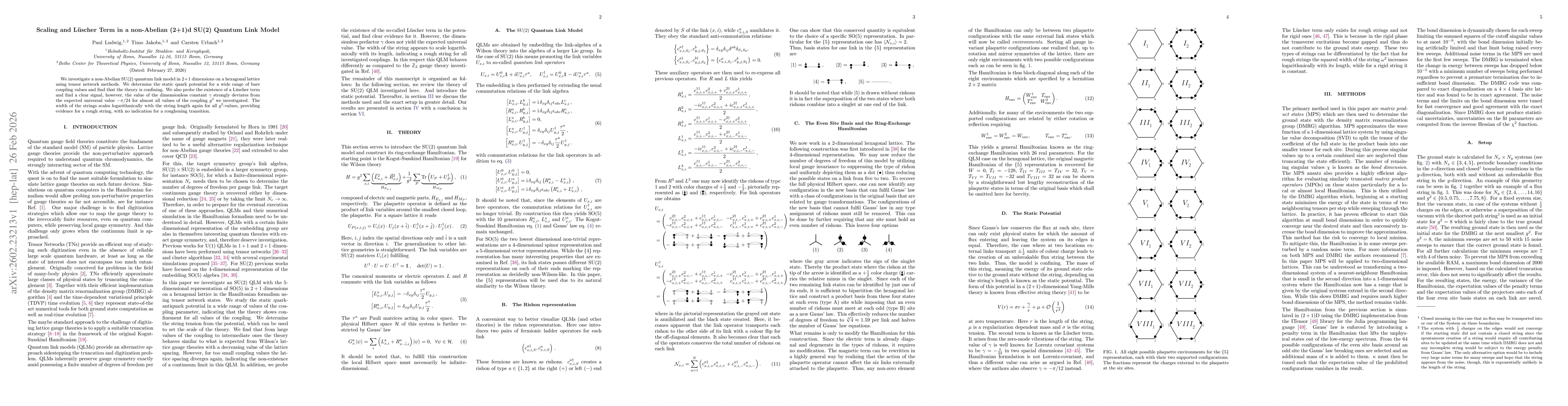 Thumbnail for Scaling and Luescher Term in a non-Abelian (2+1)d SU$(2)$ Quantum Link Model