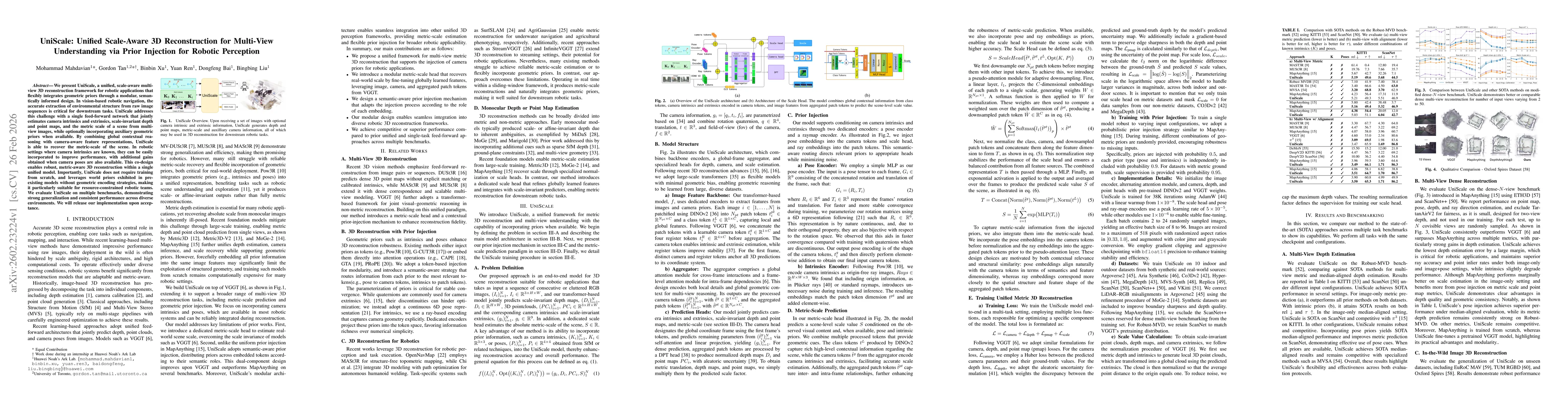 Thumbnail for UniScale: Unified Scale-Aware 3D Reconstruction for Multi-View Understanding via Prior Injection for Robotic Perception