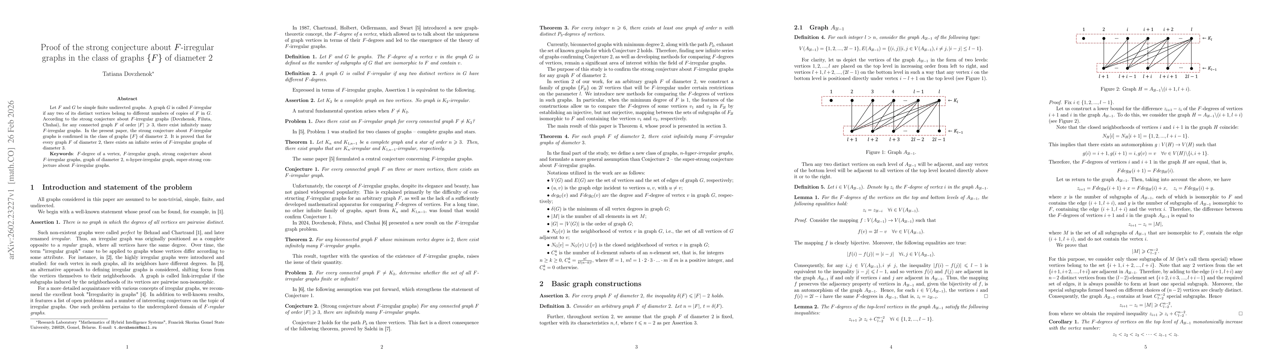 Thumbnail for Proof of the strong conjecture about $F$-irregular graphs in the class of graphs $\{F\}$ of diameter $2$