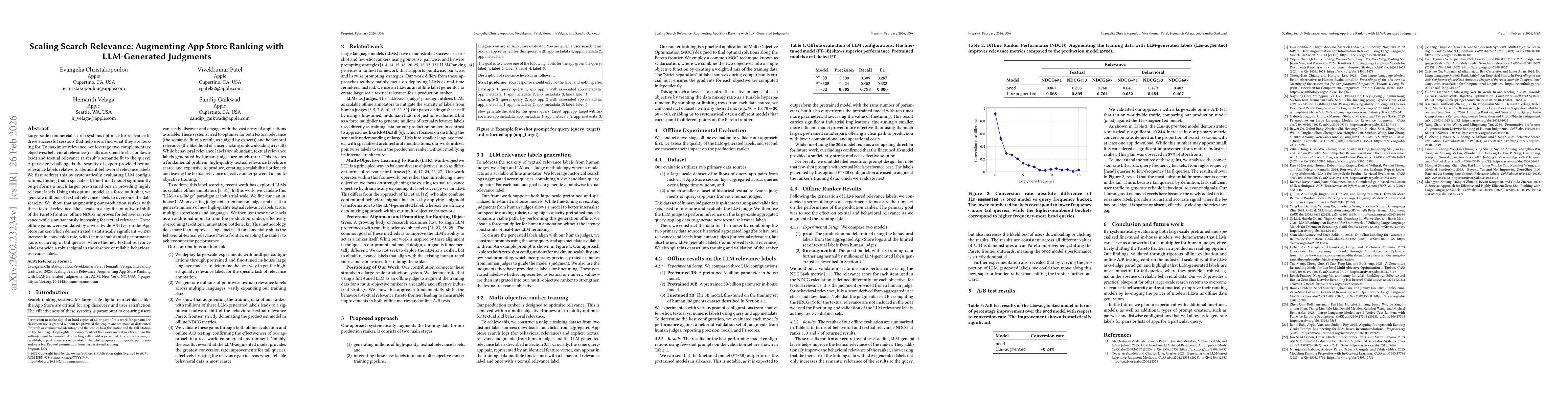 Thumbnail for Scaling Search Relevance: Augmenting App Store Ranking with LLM-Generated Judgments