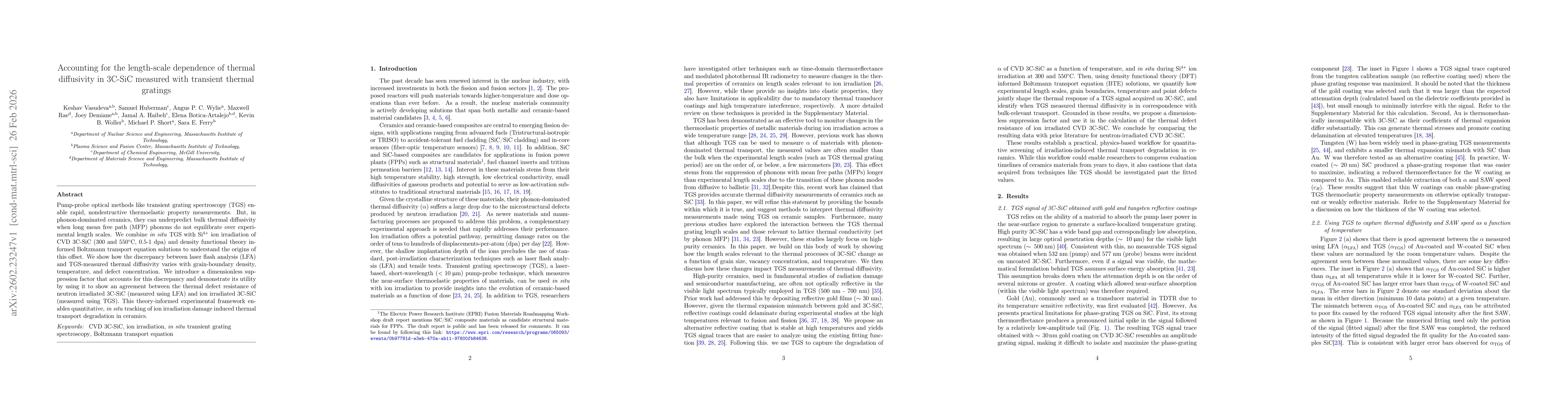 Thumbnail for Accounting for the length-scale dependence of thermal diffusivity in 3C-SiC measured with transient thermal gratings