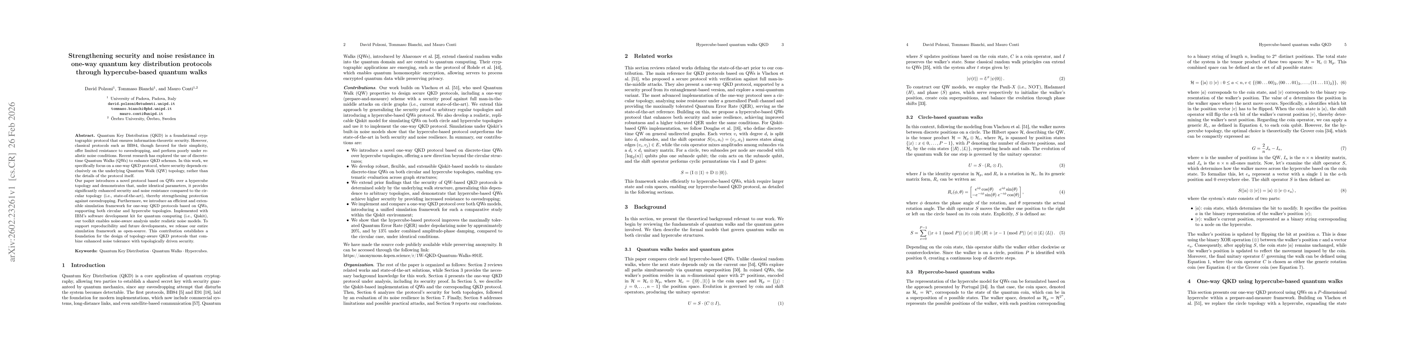 Thumbnail for Strengthening security and noise resistance in one-way quantum key distribution protocols through hypercube-based quantum walks