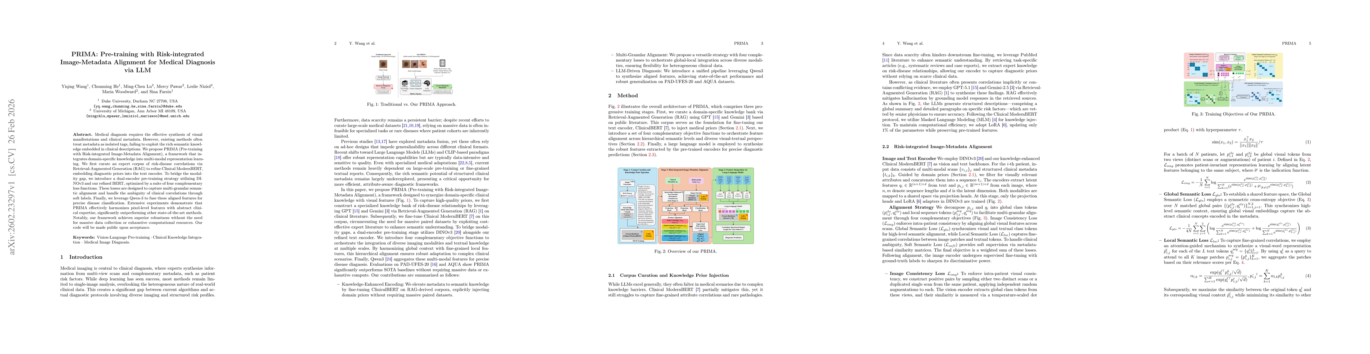 Thumbnail for PRIMA: Pre-training with Risk-integrated Image-Metadata Alignment for Medical Diagnosis via LLM