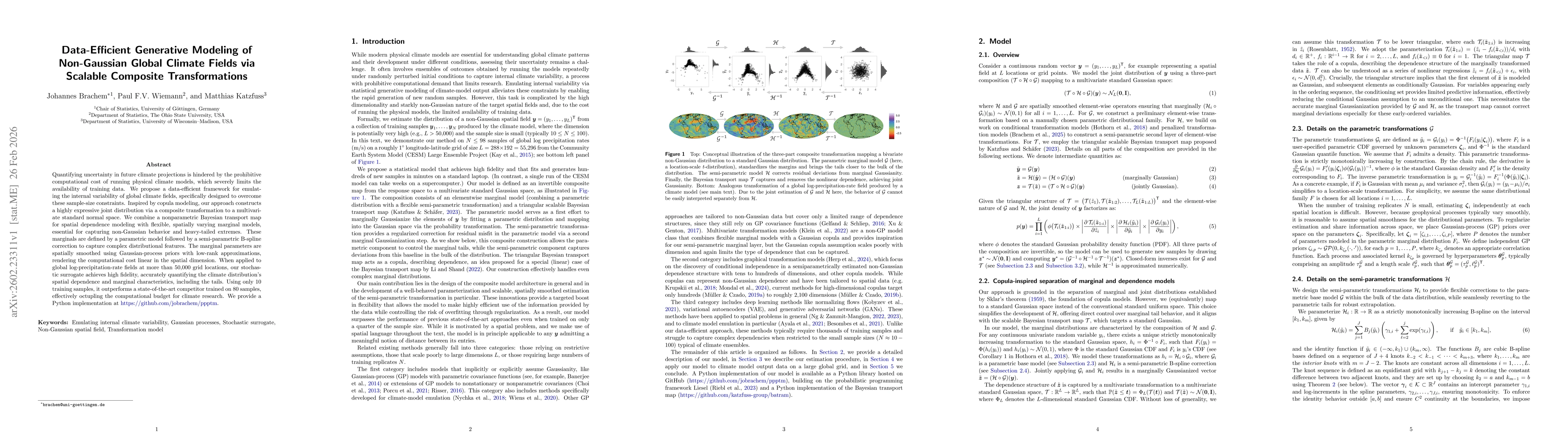 Thumbnail for Data-Efficient Generative Modeling of Non-Gaussian Global Climate Fields via Scalable Composite Transformations