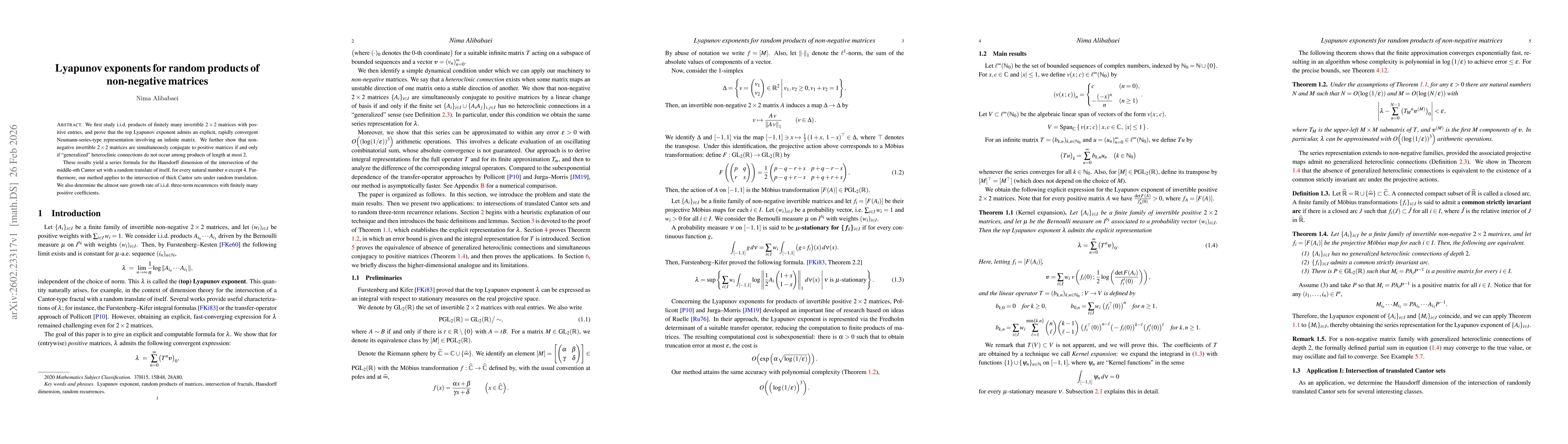Thumbnail for Lyapunov exponents for random products of non-negative matrices