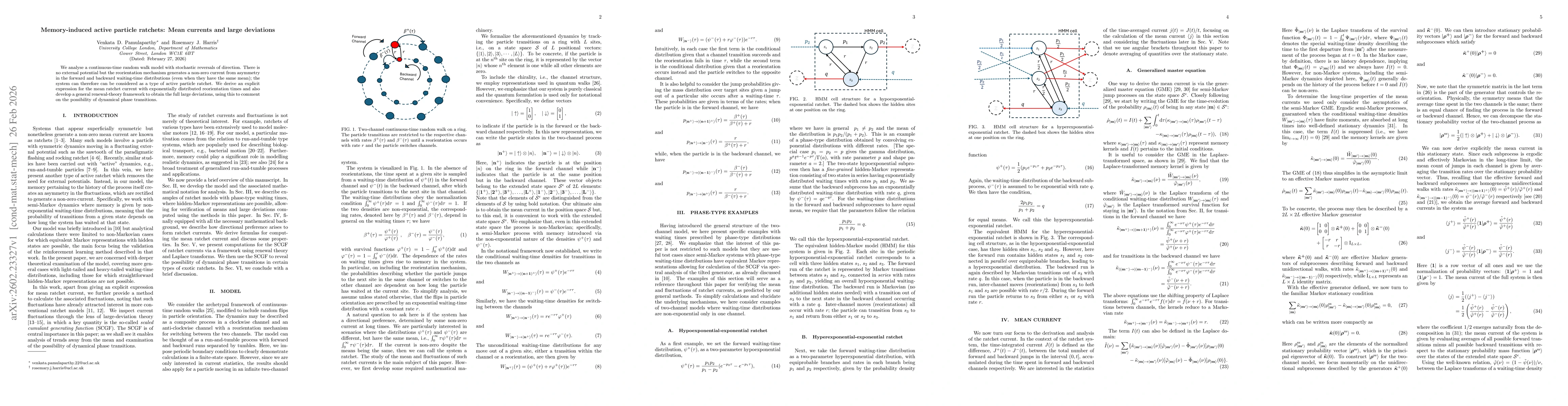 Thumbnail for Memory-induced active particle ratchets: Mean currents and large deviations