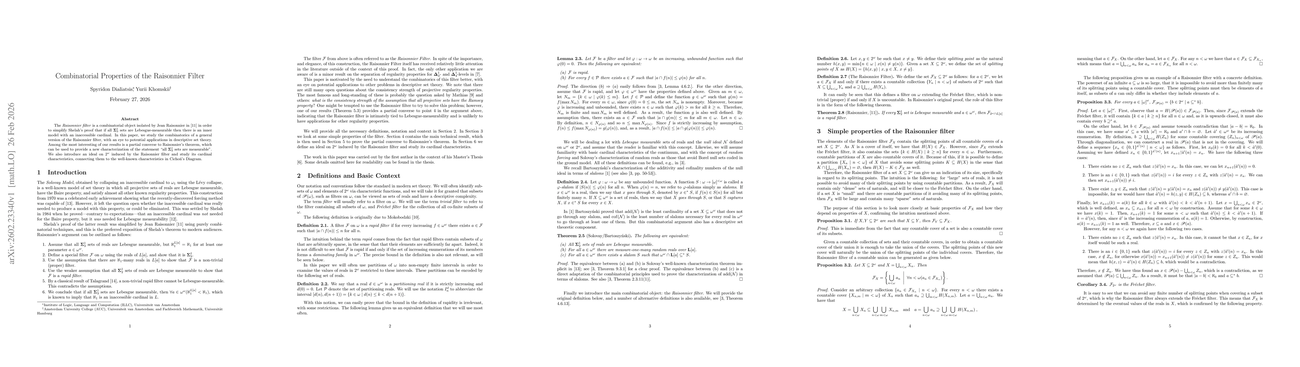 Thumbnail for Combinatorial Properties of the Raisonnier Filter
