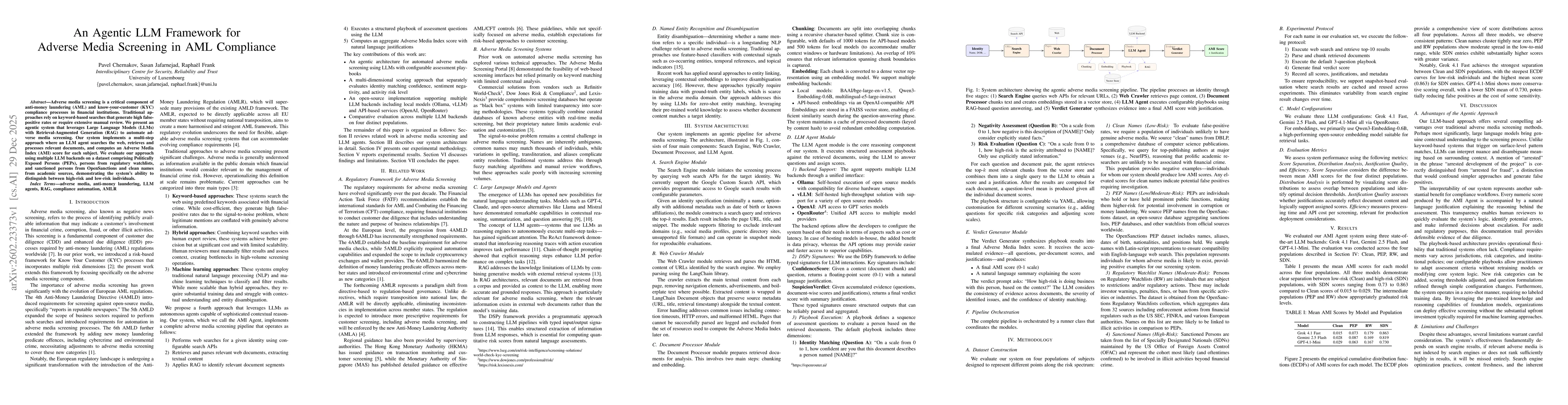 Thumbnail for An Agentic LLM Framework for Adverse Media Screening in AML Compliance