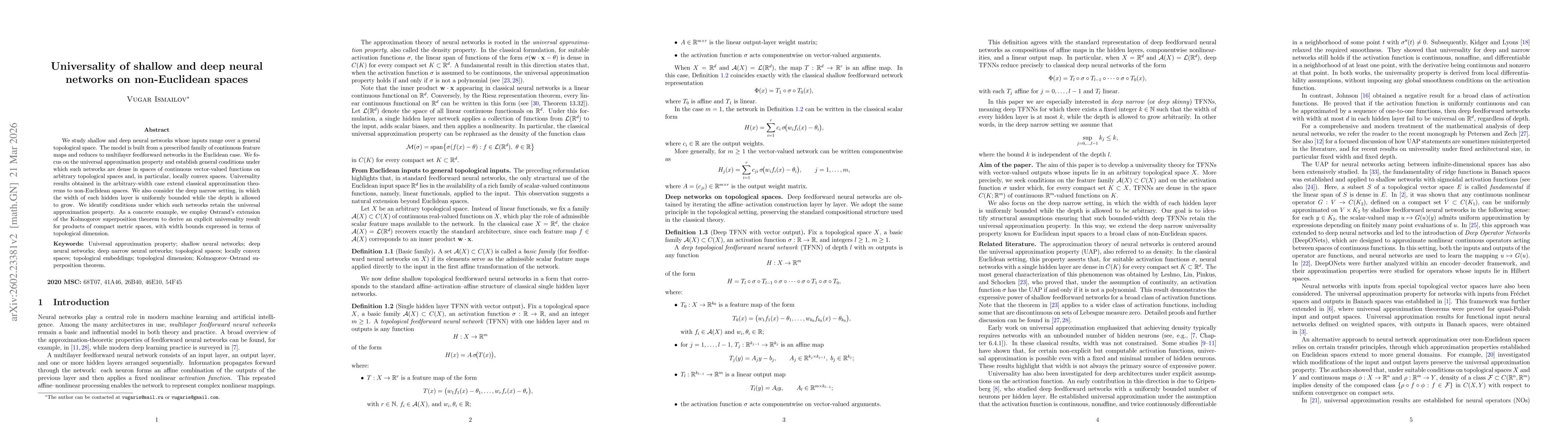 Thumbnail for Universality of Shallow and Deep Neural Networks on Non-Euclidean Spaces