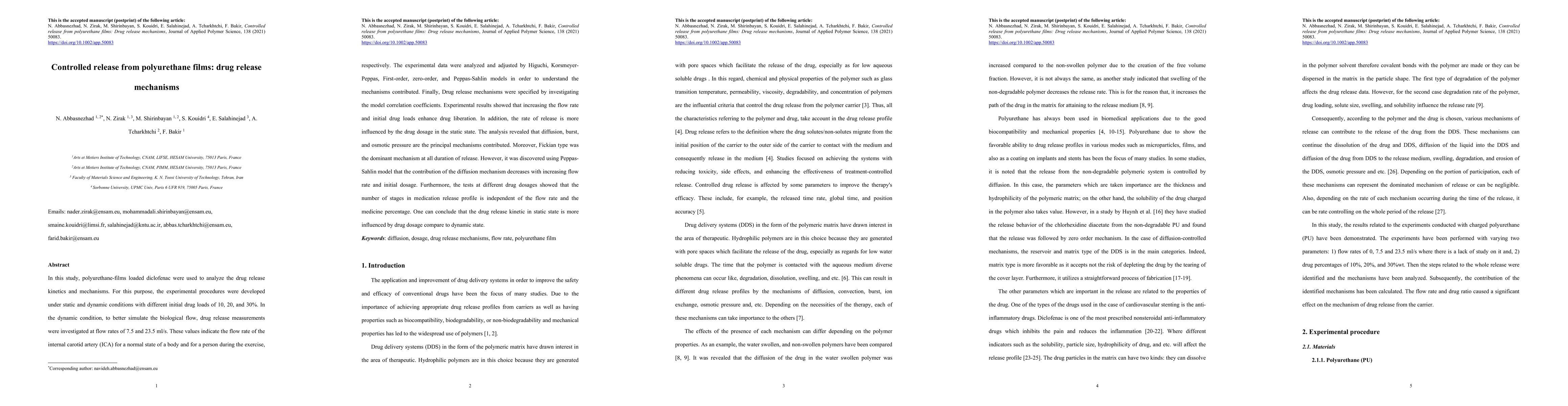 Thumbnail for Controlled release from polyurethane films: drug release mechanisms