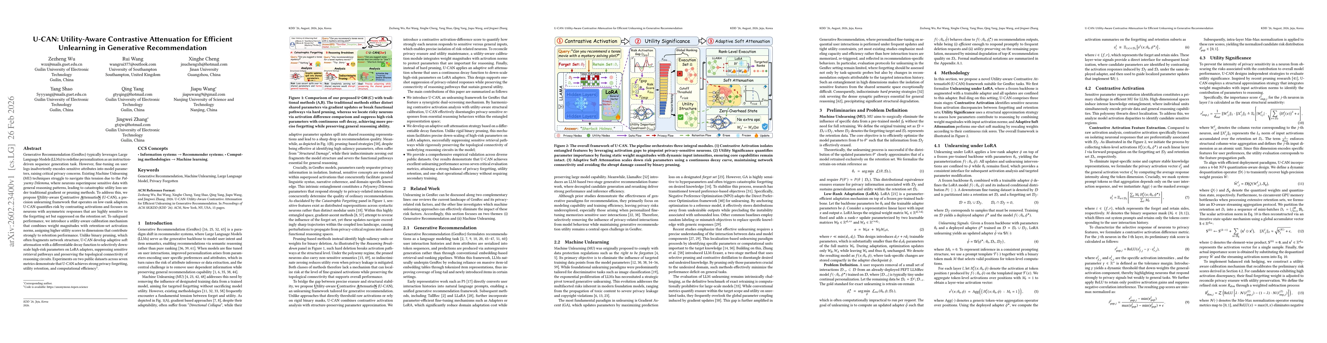 Thumbnail for U-CAN: Utility-Aware Contrastive Attenuation for Efficient Unlearning in Generative Recommendation