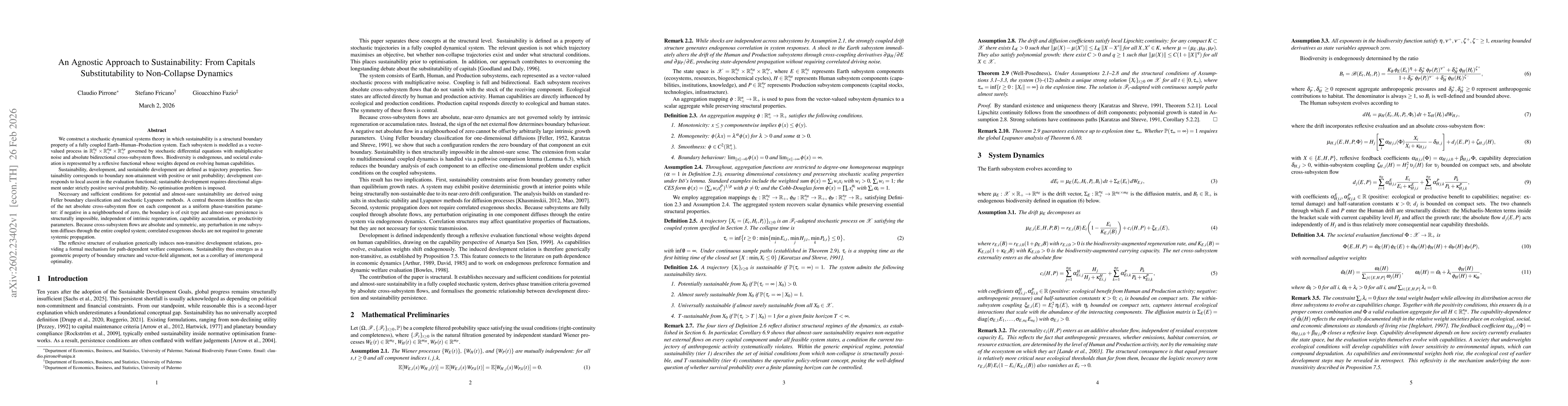 Thumbnail for An Agnostic Approach to Sustainability: From Capitals Substitutability to Non-Collapse Dynamics