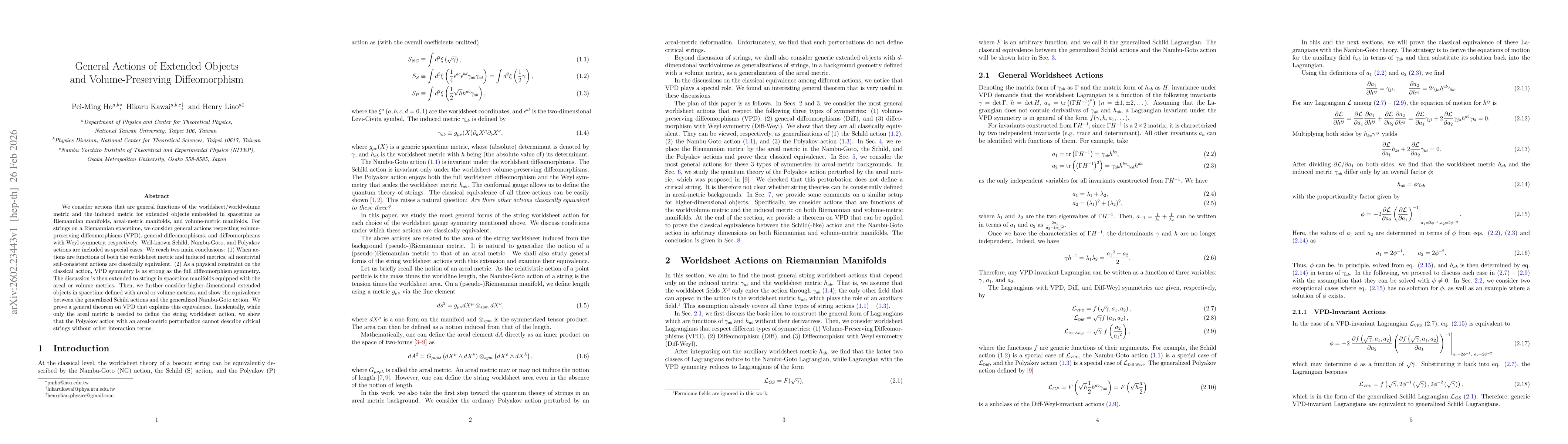 Thumbnail for General Actions of Extended Objects and Volume-Preserving Diffeomorphism