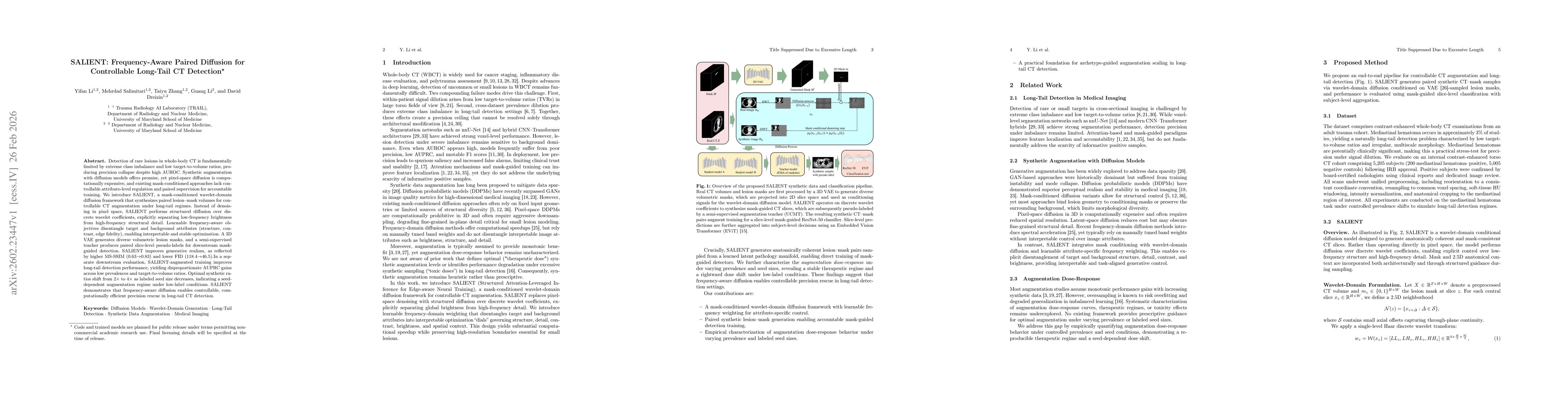 Thumbnail for SALIENT: Frequency-Aware Paired Diffusion for Controllable Long-Tail CT Detection