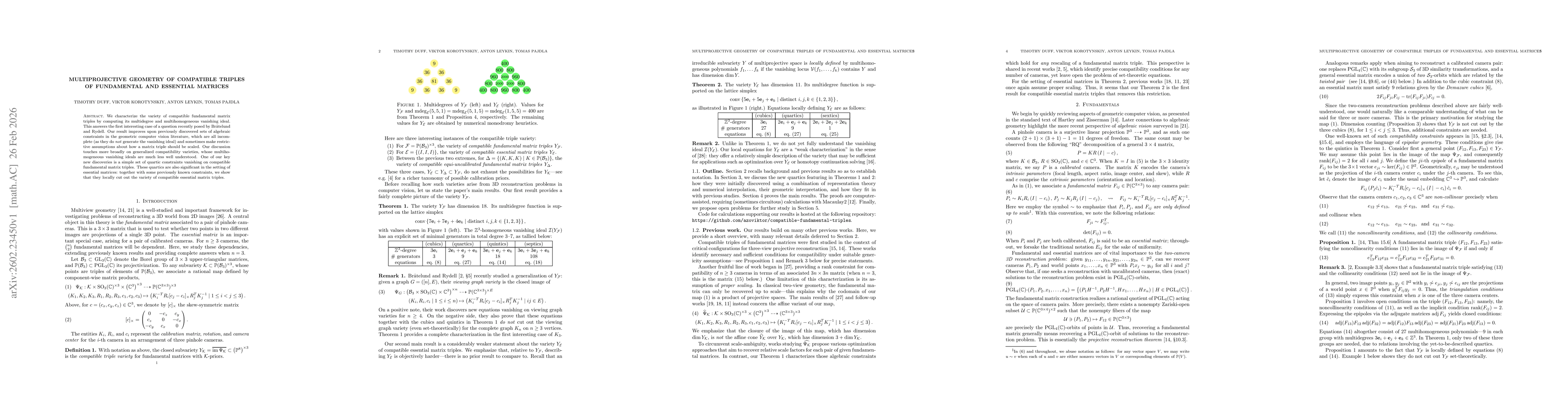 Thumbnail for Multiprojective Geometry of Compatible Triples of Fundamental and Essential Matrices