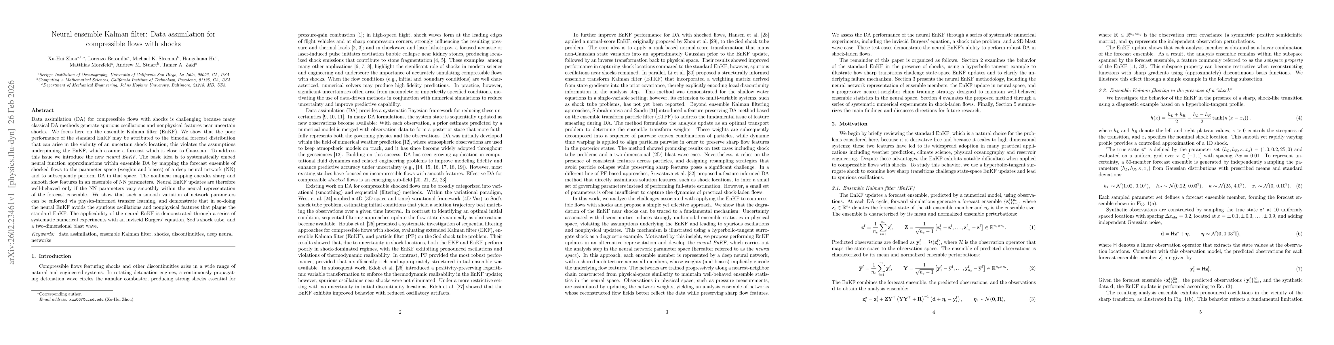 Thumbnail for Neural ensemble Kalman filter: Data assimilation for compressible flows with shocks