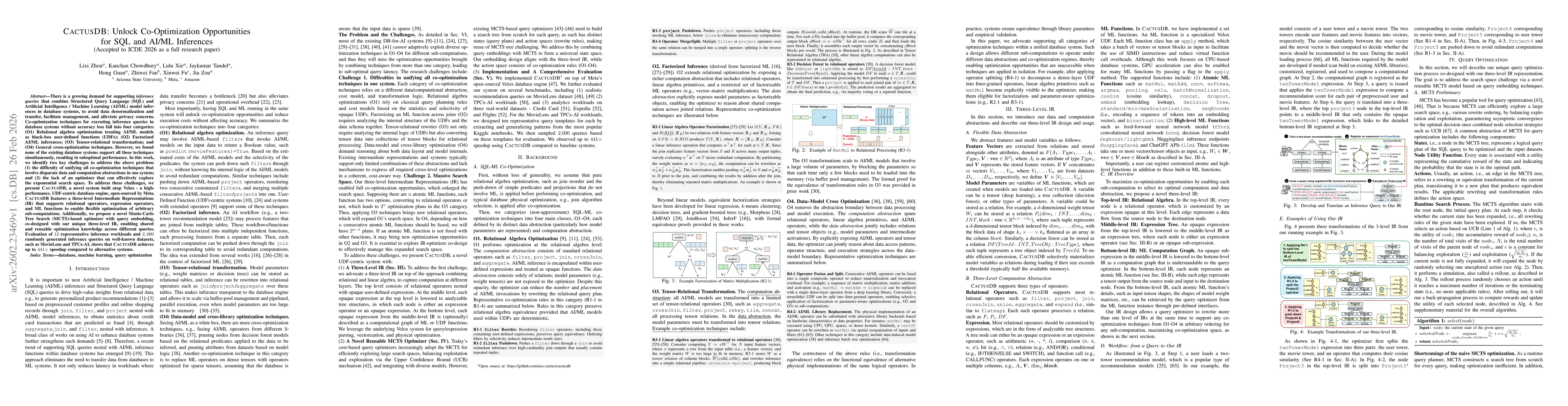 Thumbnail for CACTUSDB: Unlock Co-Optimization Opportunities for SQL and AI/ML Inferences