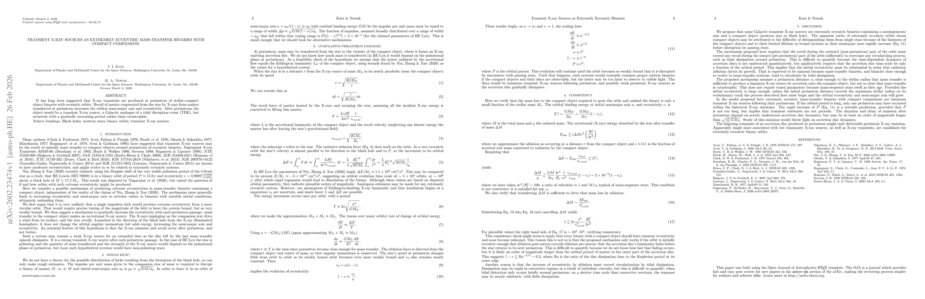 Thumbnail for Transient X-ray Sources as Extremely Eccentric Mass-Transfer Binaries with Compact Companions