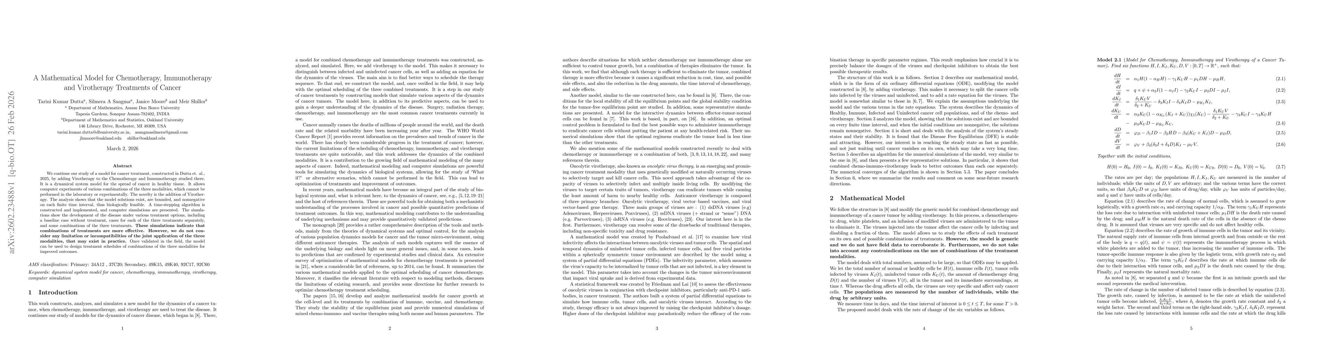Thumbnail for A Mathematical Model for Chemotherapy, Immunotherapy and Virotherapy Treatments of Cancer