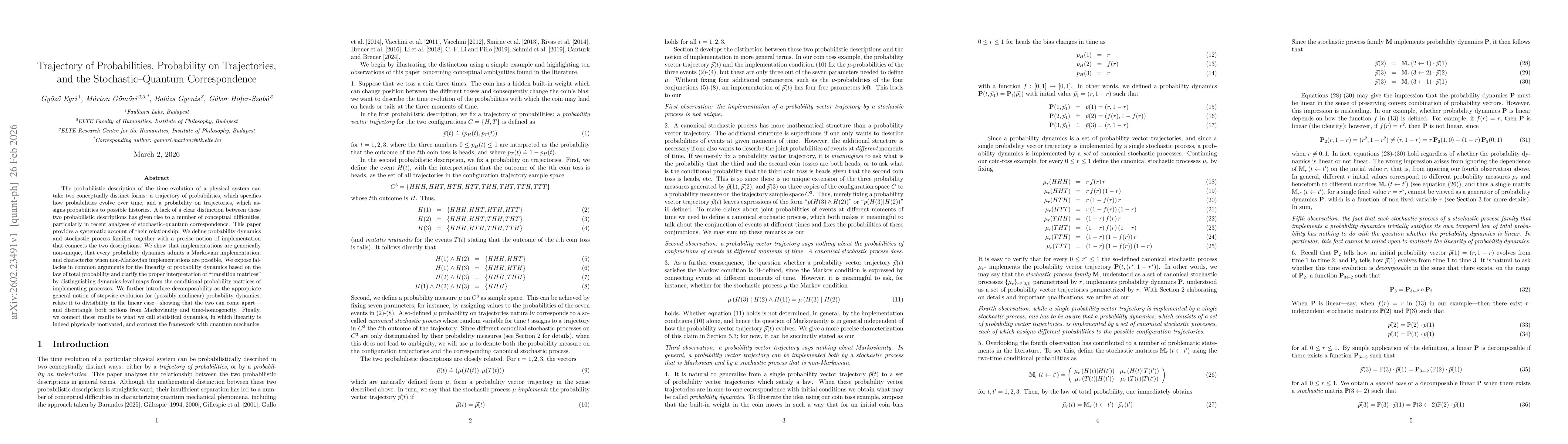 Thumbnail for Trajectory of Probabilities, Probability on Trajectories, and the Stochastic-Quantum Correspondence