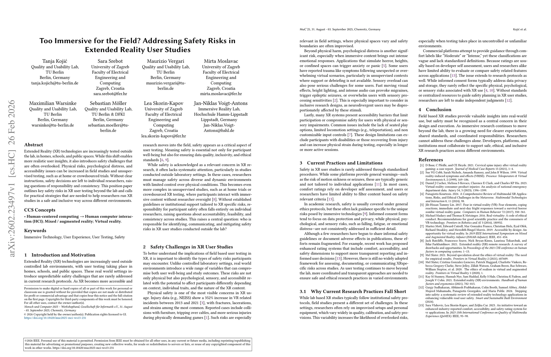 Thumbnail for Too Immersive for the Field? Addressing Safety Risks in Extended Reality User Studies