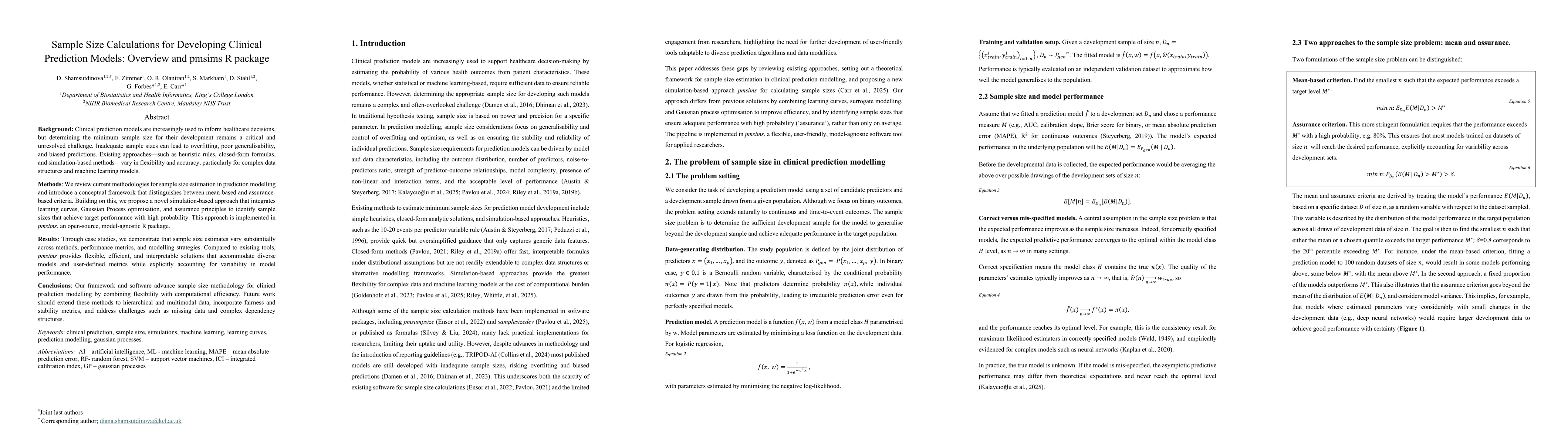 Thumbnail for Sample Size Calculations for Developing Clinical Prediction Models: Overview and pmsims R package