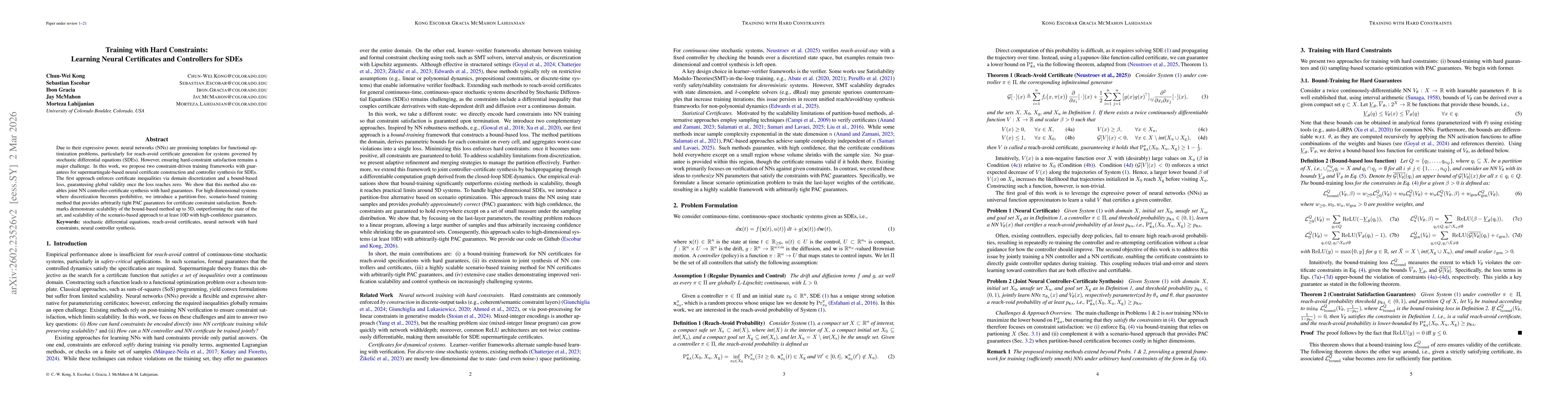Thumbnail for Training with Hard Constraints: Learning Neural Certificates and Controllers for SDEs