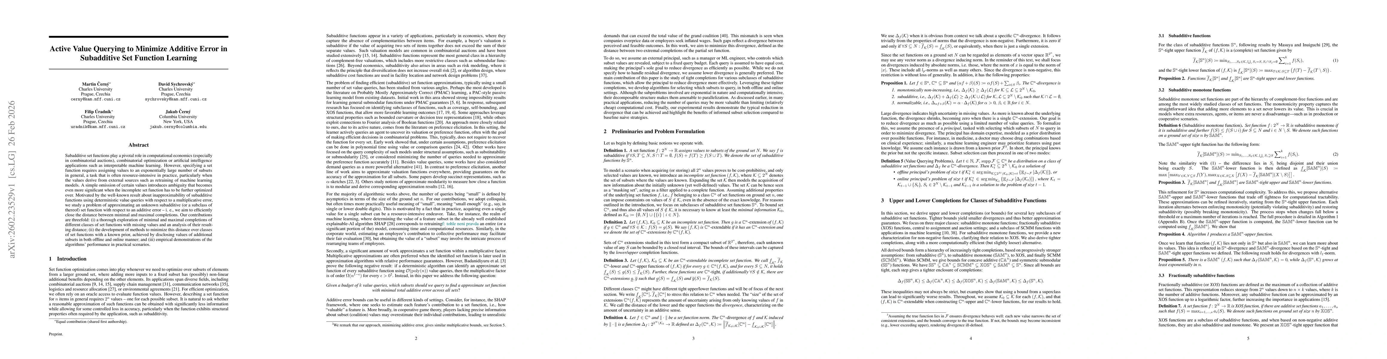 Thumbnail for Active Value Querying to Minimize Additive Error in Subadditive Set Function Learning