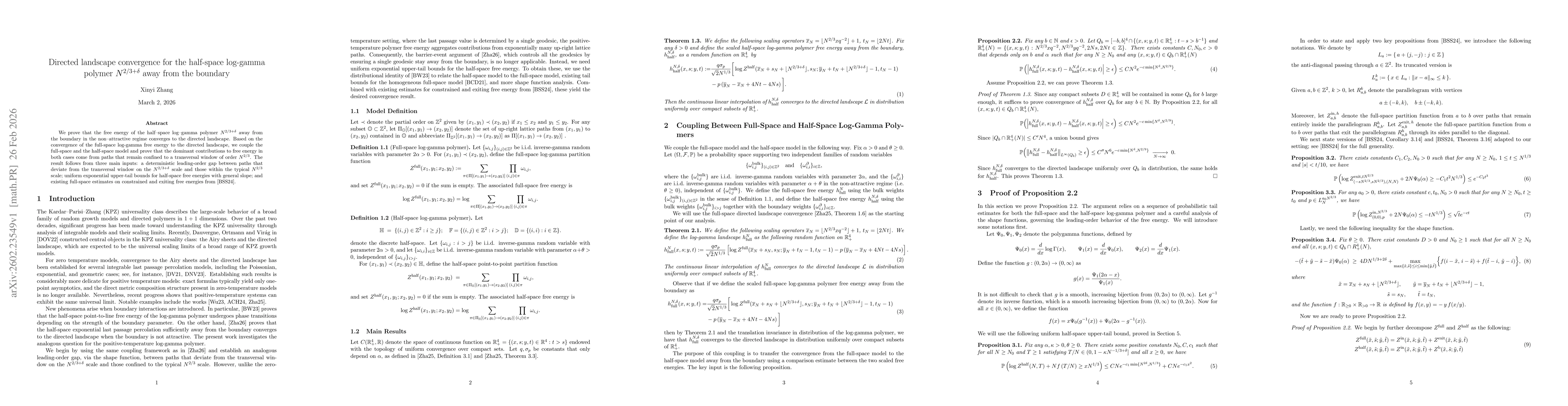 Thumbnail for Directed landscape convergence for the half-space log-gamma polymer $N^{2/3+δ}$ away from the boundary