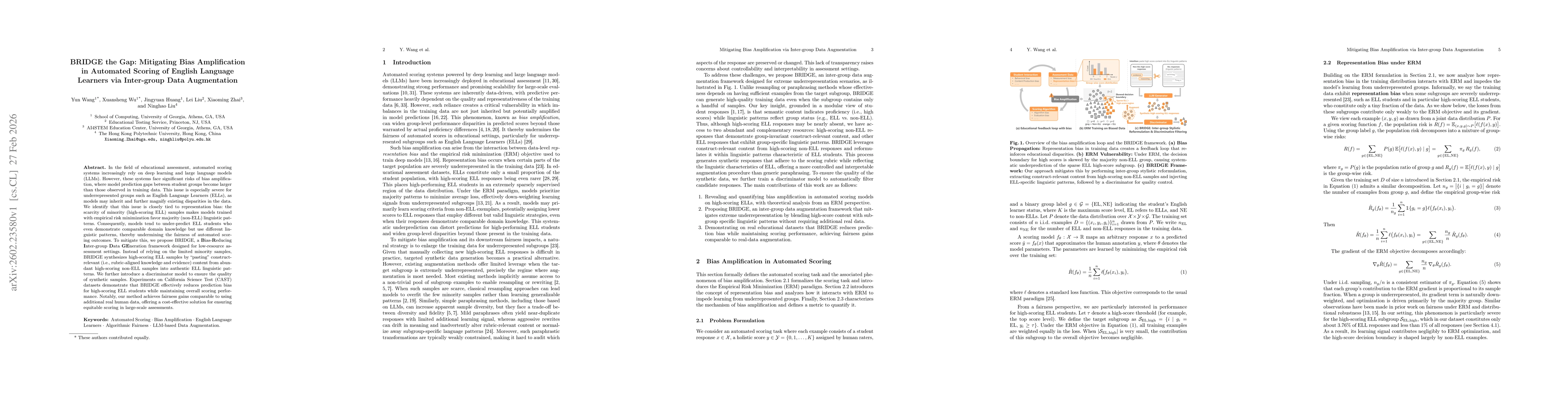 Thumbnail for BRIDGE the Gap: Mitigating Bias Amplification in Automated Scoring of English Language Learners via Inter-group Data Augmentation