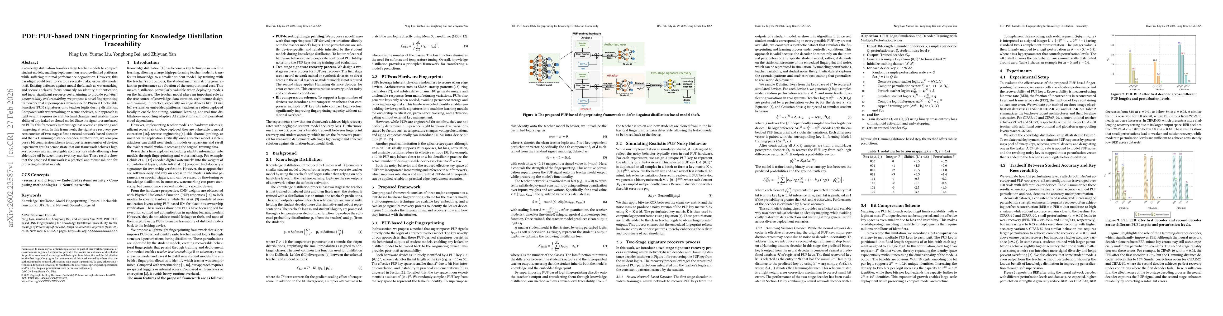Thumbnail for PDF: PUF-based DNN Fingerprinting for Knowledge Distillation Traceability