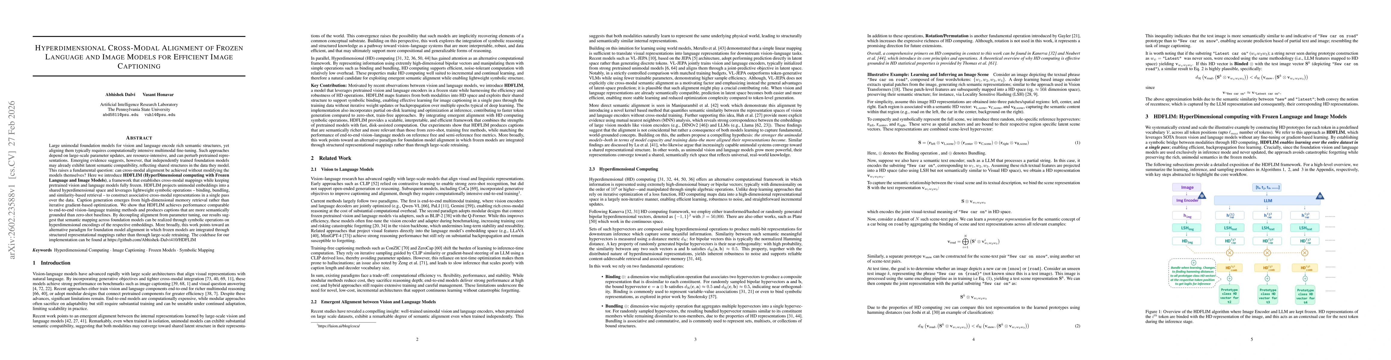 Thumbnail for Hyperdimensional Cross-Modal Alignment of Frozen Language and Image Models for Efficient Image Captioning