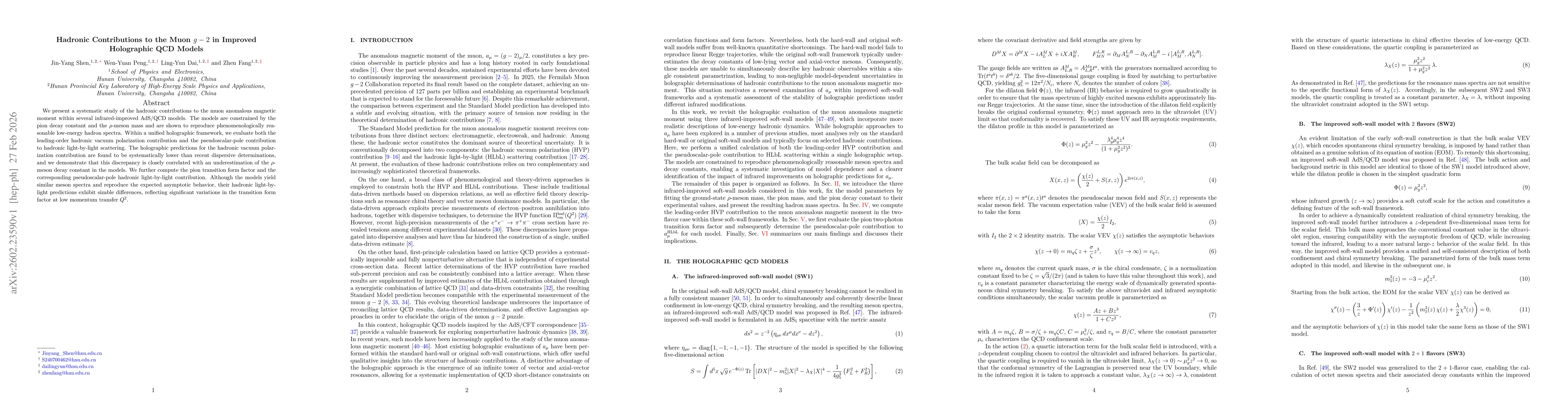 Thumbnail for Hadronic Contributions to the Muon $g-2$ in Improved Holographic QCD Models