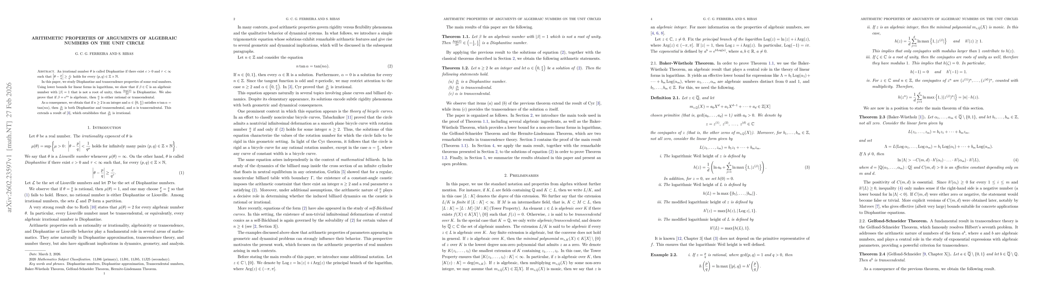 Thumbnail for Arithmetic properties of arguments of algebraic numbers on the unit circle