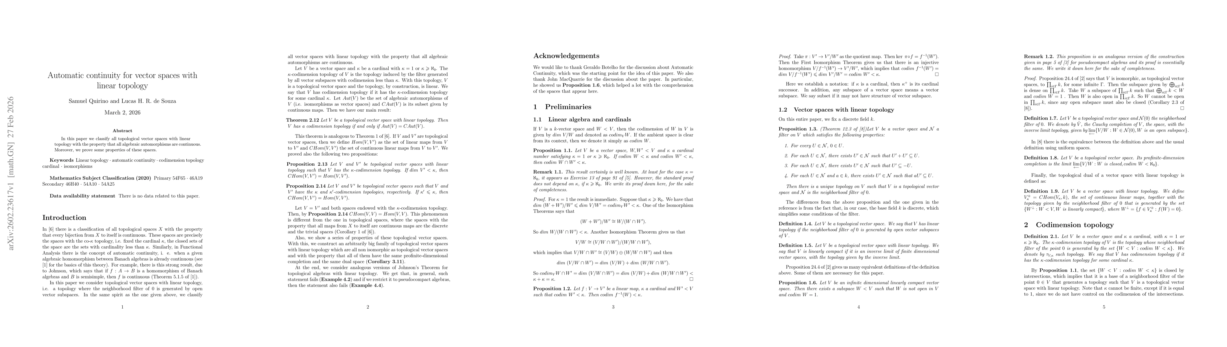 Thumbnail for Automatic continuity for vector spaces with linear topology