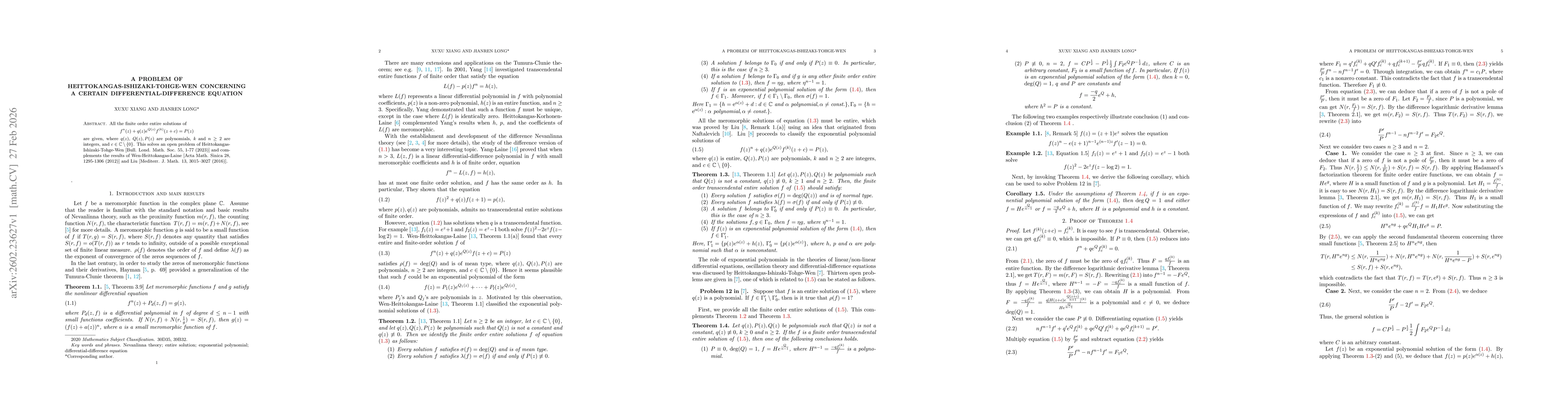 Thumbnail for A problem of Heittokangas-Ishizaki-Tohge-Wen concerning a certain differential-difference equation