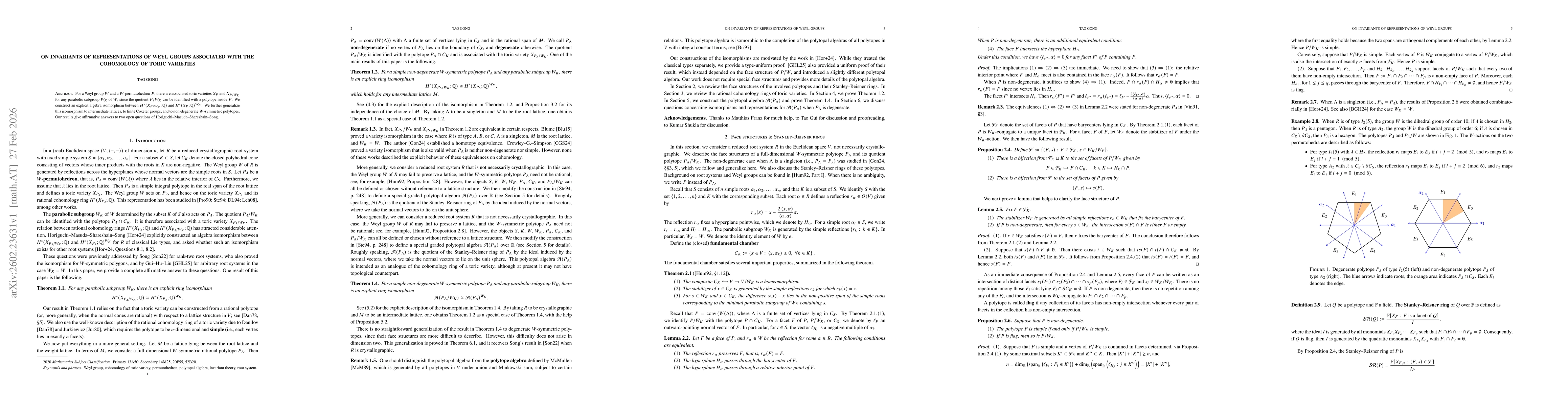 Thumbnail for On invariants of representations of Weyl groups associated with the cohomology of toric varieties