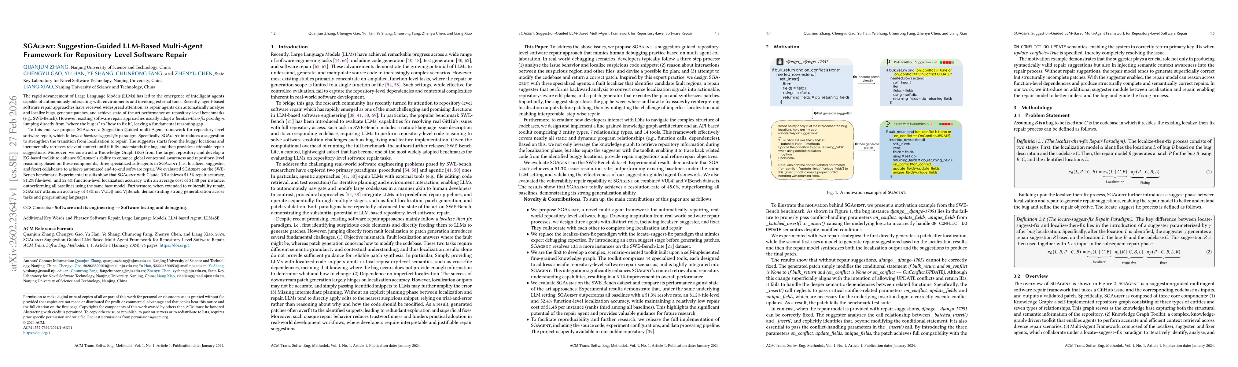 Thumbnail for SGAgent: Suggestion-Guided LLM-Based Multi-Agent Framework for Repository-Level Software Repair