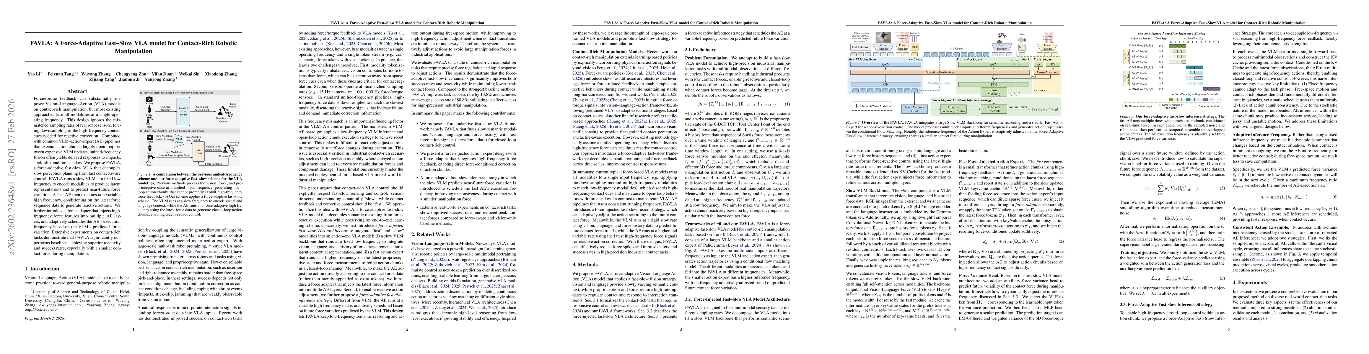 Thumbnail for FAVLA: A Force-Adaptive Fast-Slow VLA model for Contact-Rich Robotic Manipulation