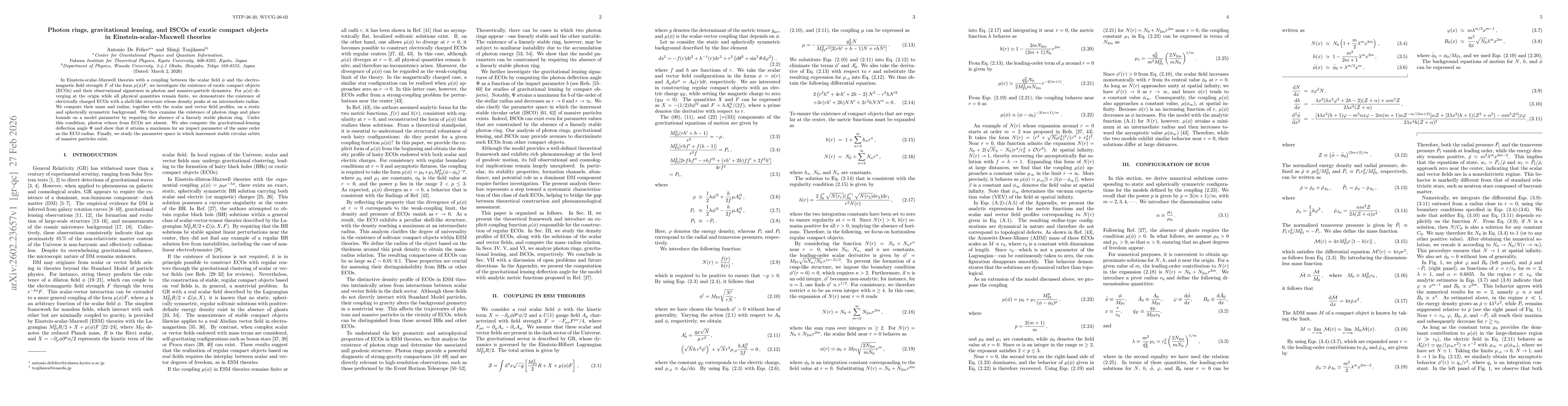 Thumbnail for Photon rings, gravitational lensing, and ISCOs of exotic compact objects in Einstein-scalar-Maxwell theories
