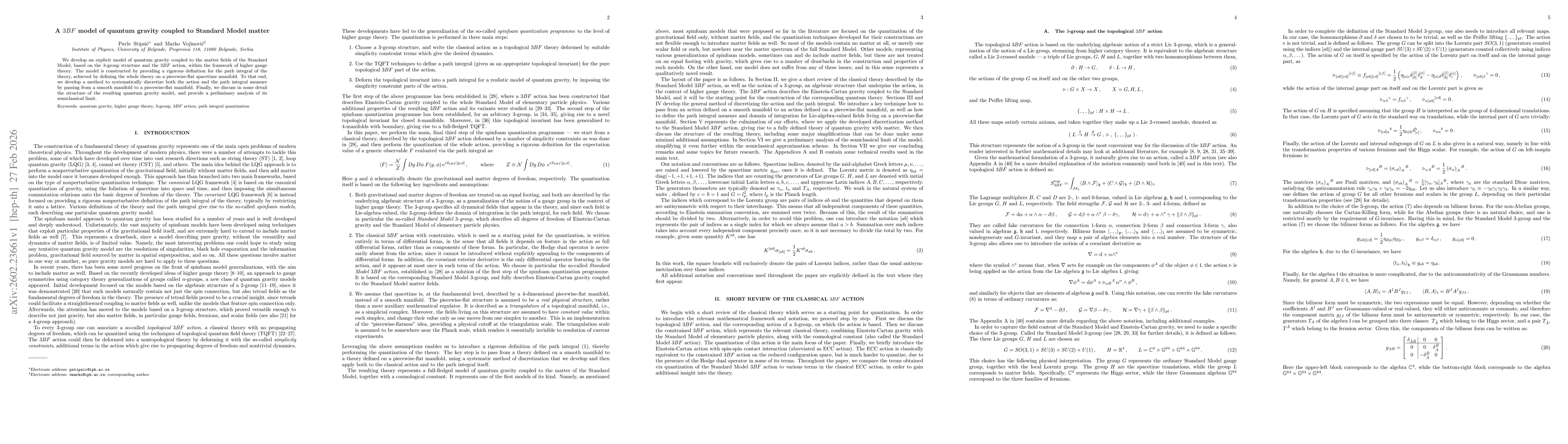 Thumbnail for A 3BF model of quantum gravity coupled to Standard Model matter