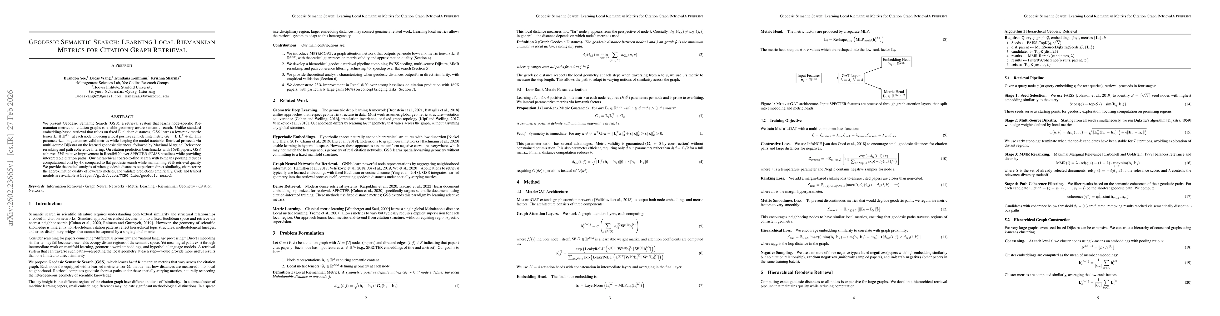 Thumbnail for Geodesic Semantic Search: Learning Local Riemannian Metrics for Citation Graph Retrieval