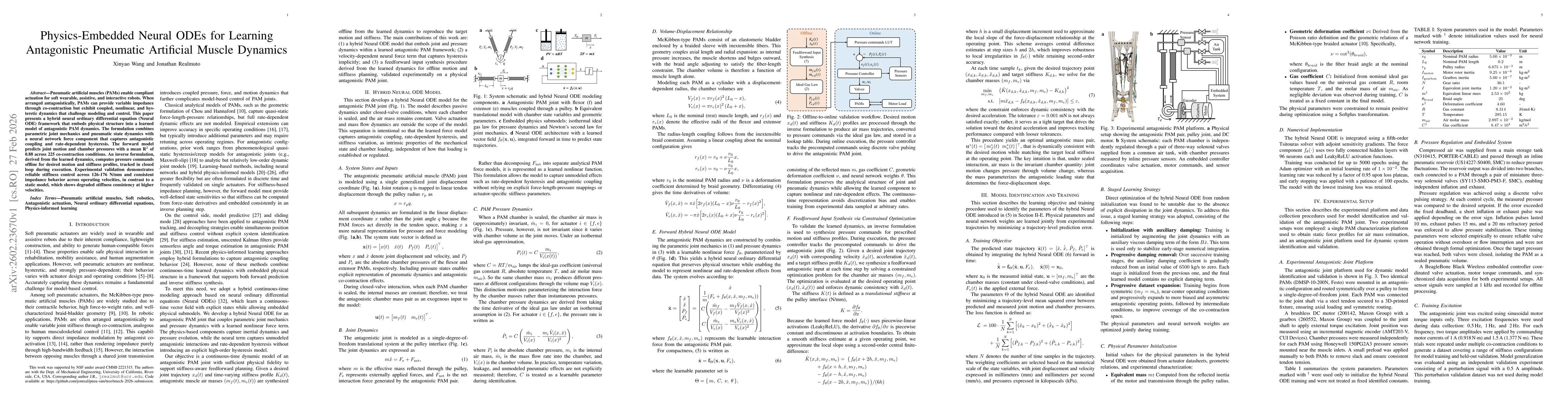 Thumbnail for Physics-Embedded Neural ODEs for Learning Antagonistic Pneumatic Artificial Muscle Dynamics