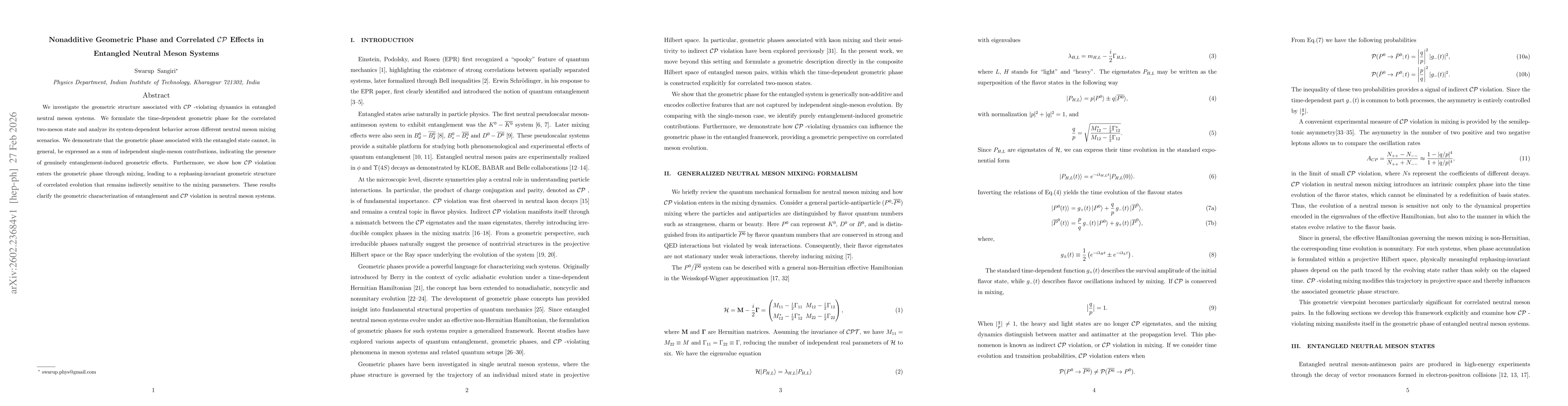 Thumbnail for Nonadditive Geometric Phase and Correlated CP Effects in Entangled Neutral Meson Systems