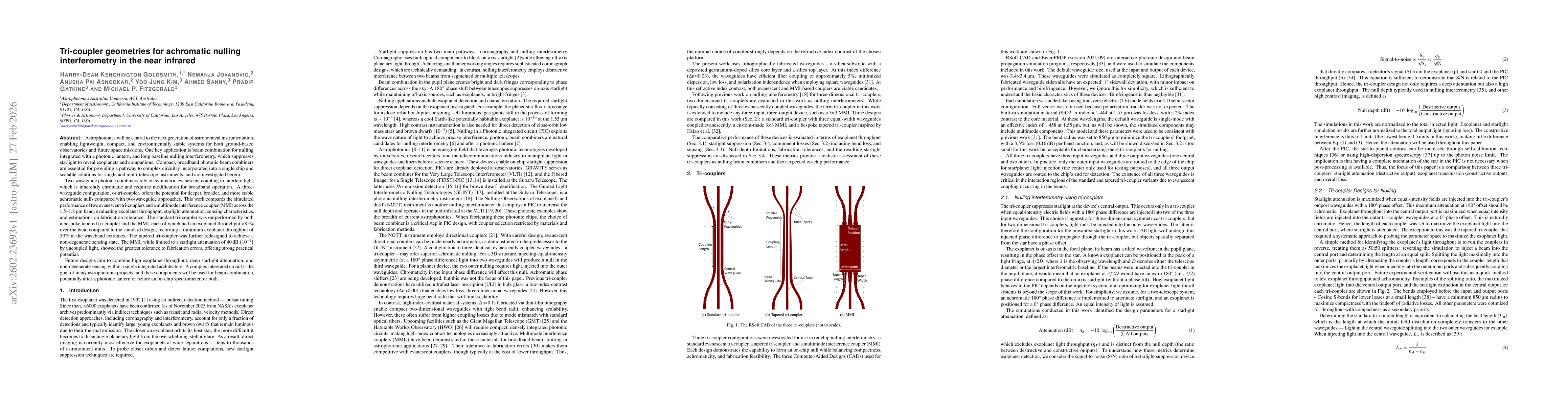 Thumbnail for Tri-coupler geometries for achromatic nulling interferometry in the near infrared