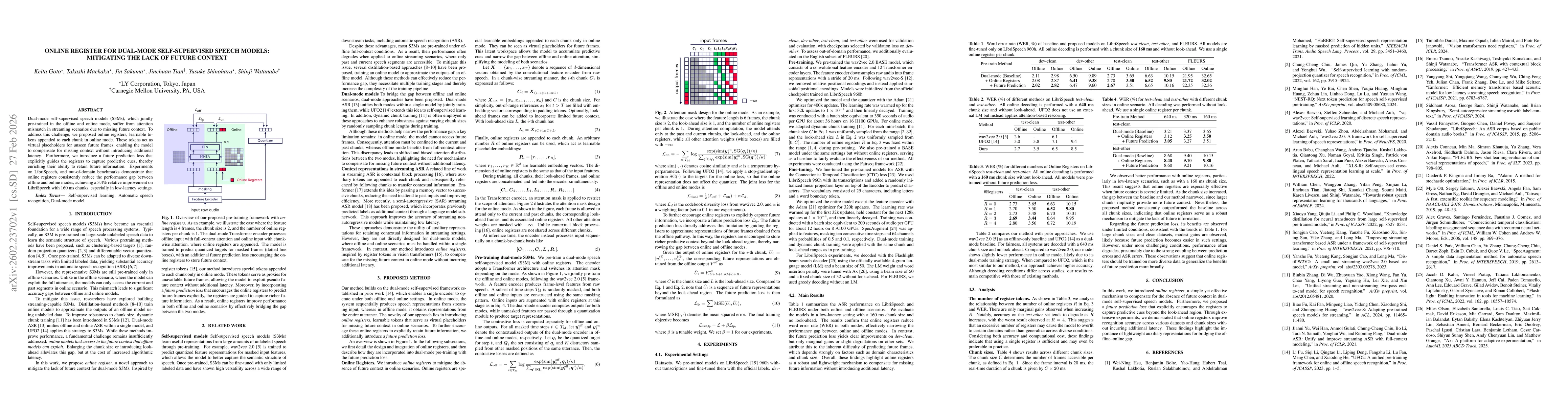 Thumbnail for Online Register for Dual-Mode Self-Supervised Speech Models: Mitigating The Lack of Future Context